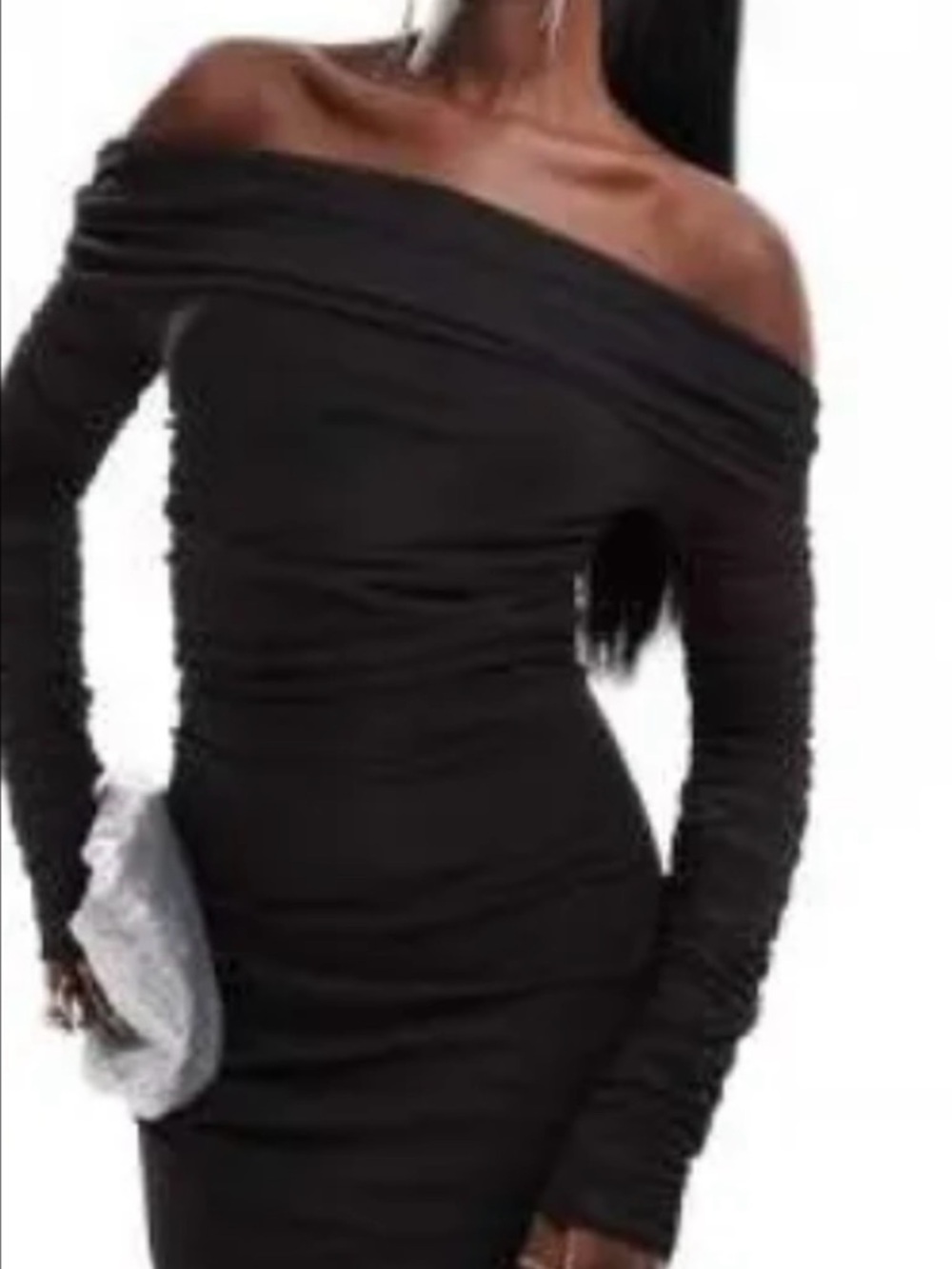 Flou Black Off-Shoulder Long Sleeve Bodycon Dress